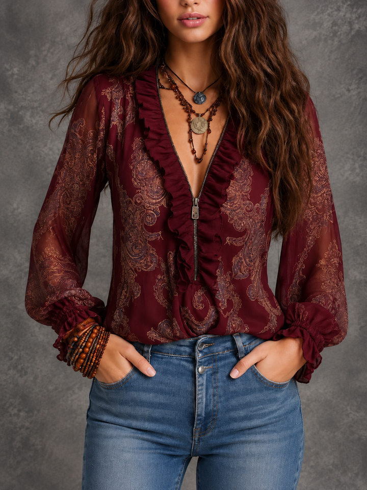 Marsha | Paisley Ruffle-Neck Blouse