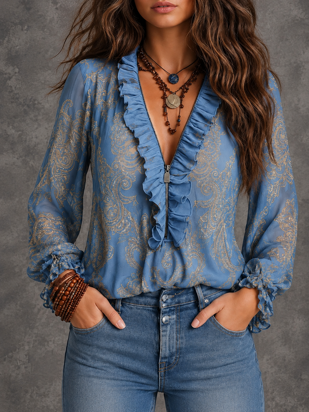 Marsha | Paisley Ruffle-Neck Blouse
