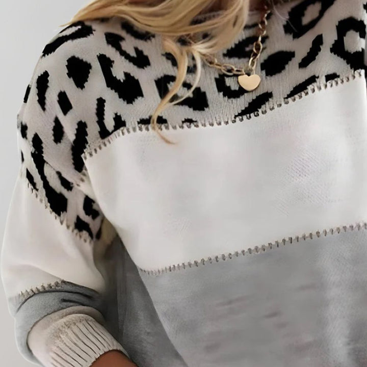 Leopard-print casual sweater by Bennett and Lowe, featuring a cozy fit and stylish animal print design.