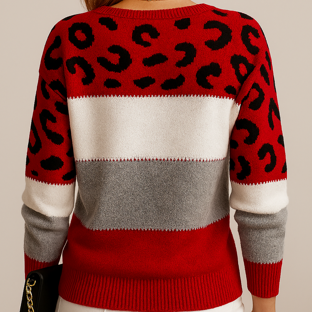 Leopard-print casual sweater by Bennett and Lowe, featuring a cozy fit and stylish animal print design.