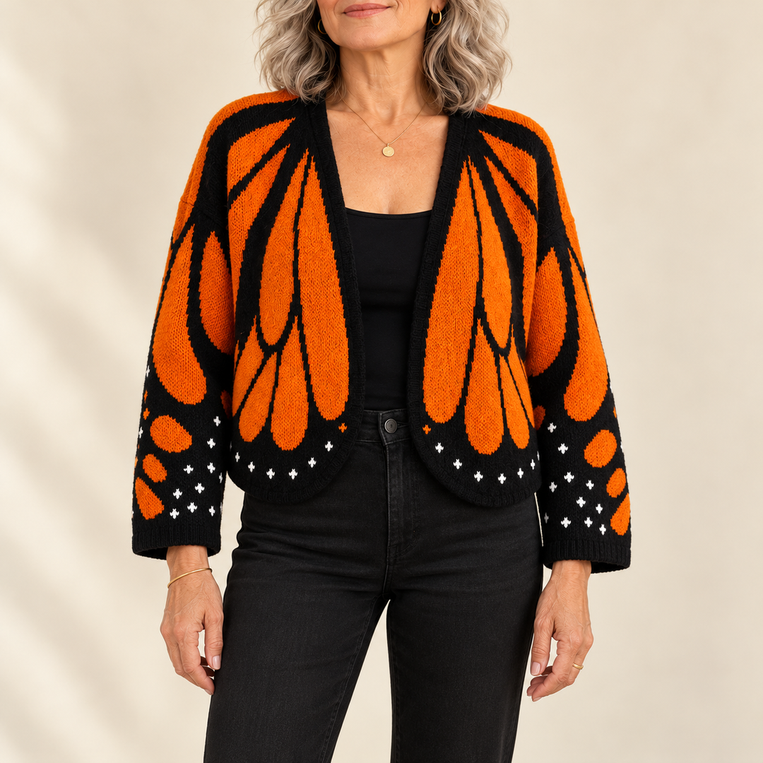 Audrina | Butterfly Print Button-Front Cardigan