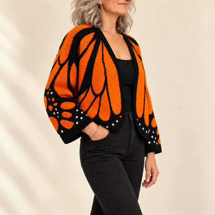 Audrina | Butterfly Print Button-Front Cardigan