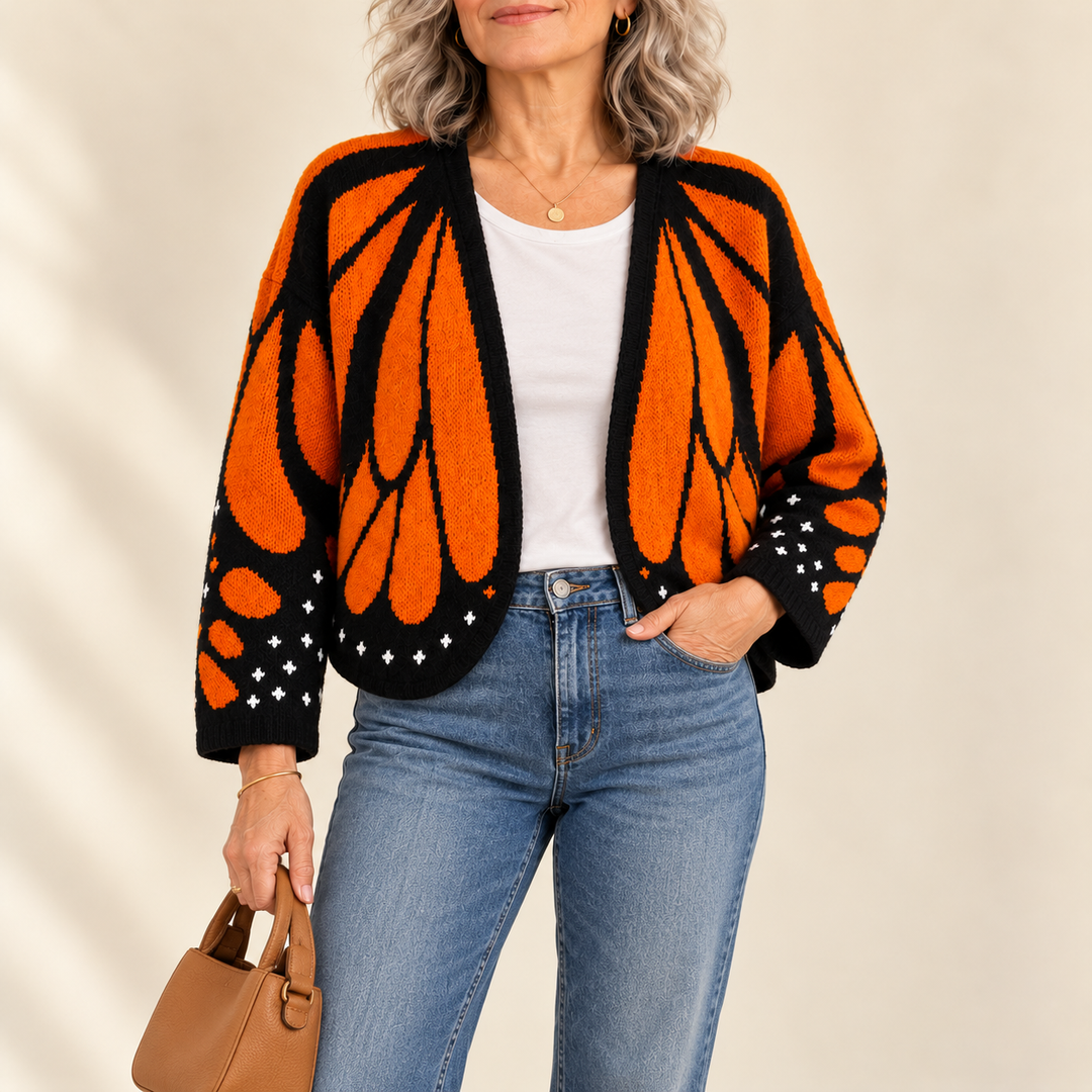 Audrina | Butterfly Print Button-Front Cardigan