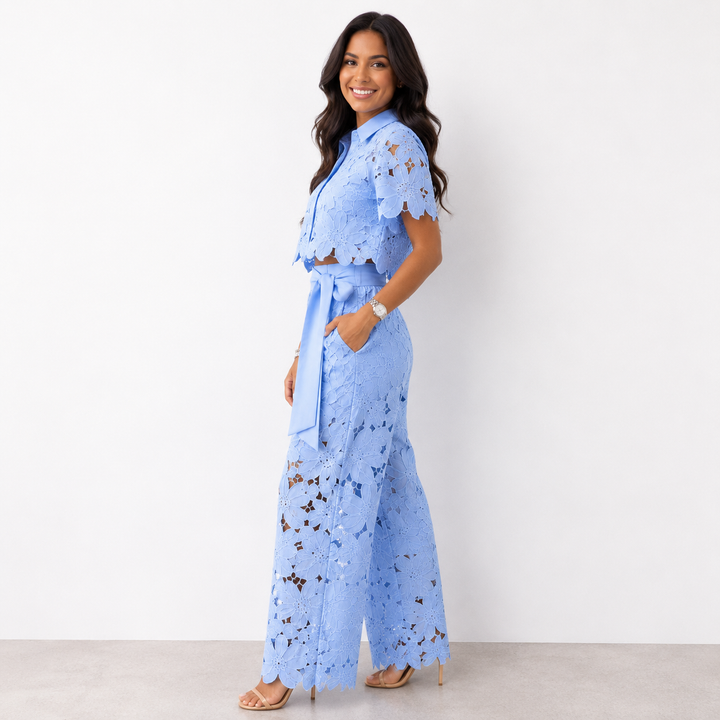 Floral lace two-piece set by Bennett and Lowe featuring intricate lace details and a stylish, feminine design.