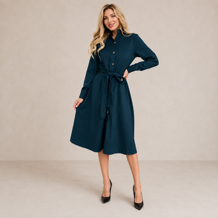 Miranda | Belted Button Midi Dress for Women