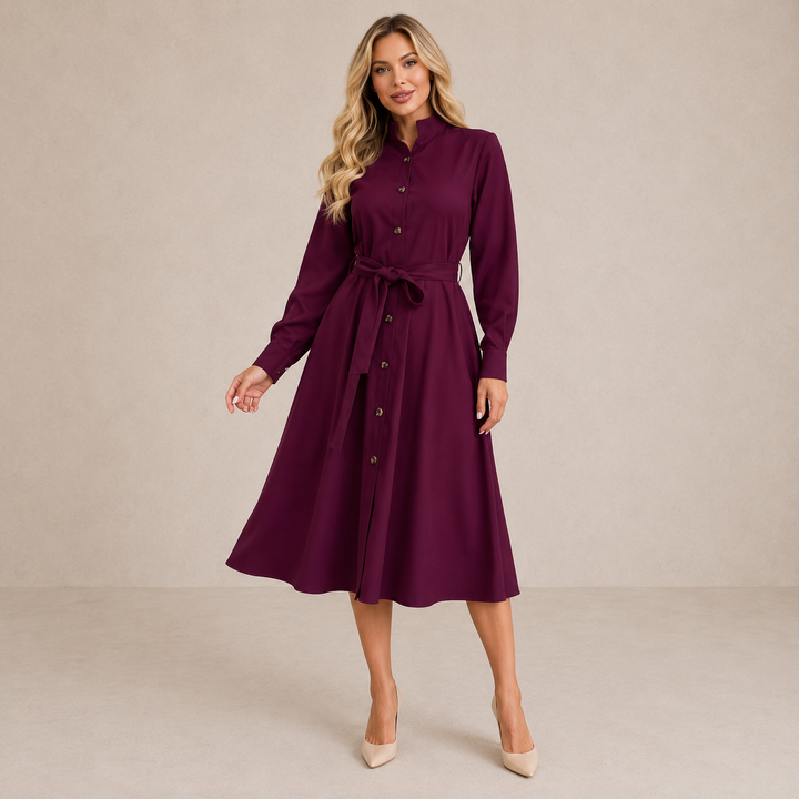 Miranda | Belted Button Midi Dress for Women