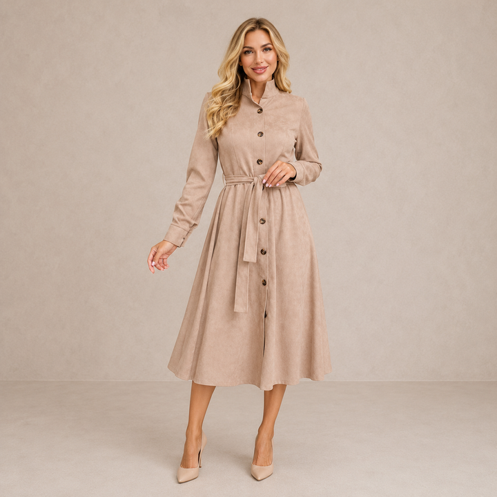 Miranda | Belted Button Midi Dress for Women