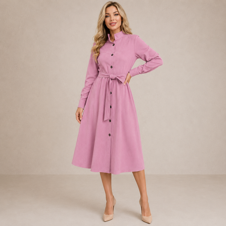 Miranda | Belted Button Midi Dress for Women