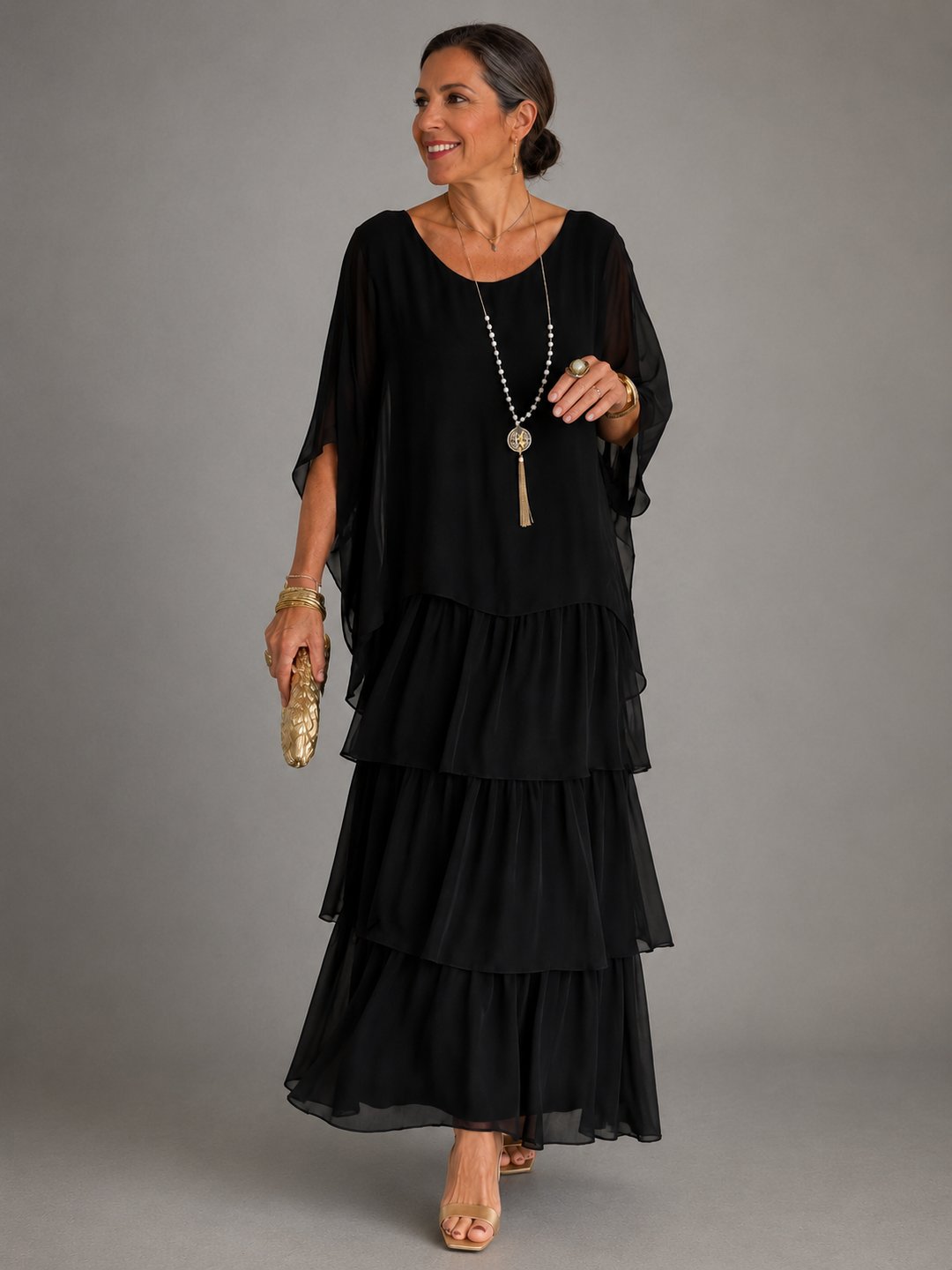 Elegant flowing Lara™ maxi dress for women by Bennett and Lowe, featuring a graceful, lightweight design in soft fabric.