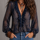 Elise | Baroque Paisley Ruffle-Neck Long-Sleeve Blouse for Women