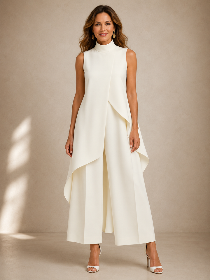 Ruby sculpted high-neck jumpsuit by Bennett and Lowe, featuring a fitted design and elegant high-neck style.