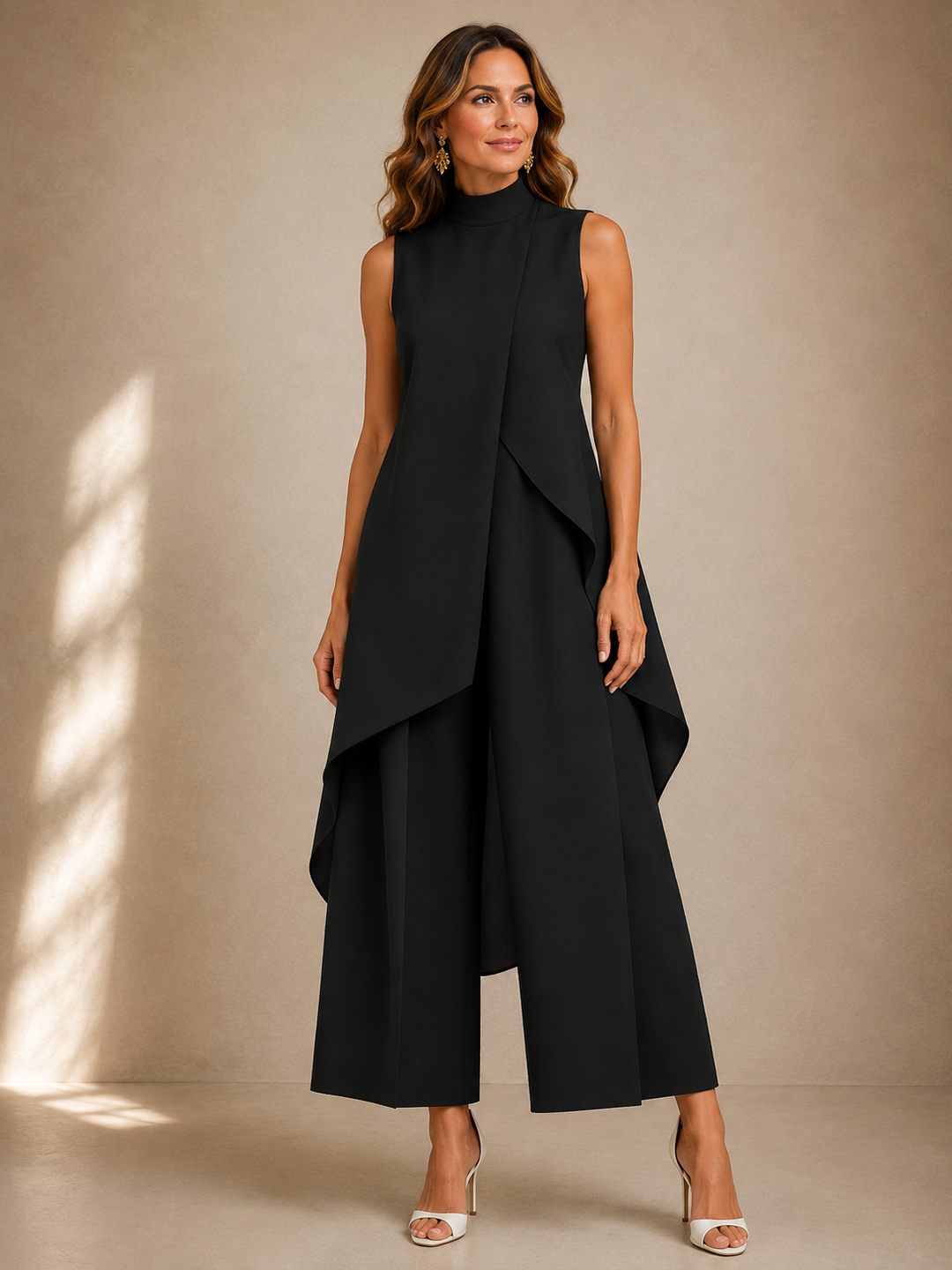 Ruby sculpted high-neck jumpsuit by Bennett and Lowe, featuring a fitted silhouette and high neckline, shown on a model.