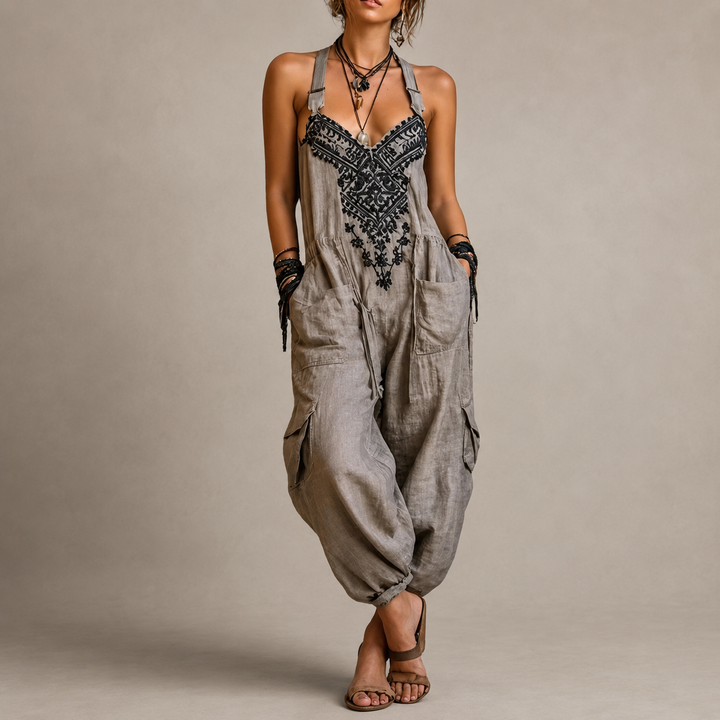 Astrid cooling jumpsuit for women by Bennett and Lowe, featuring lightweight fabric and relaxed fit for comfort.