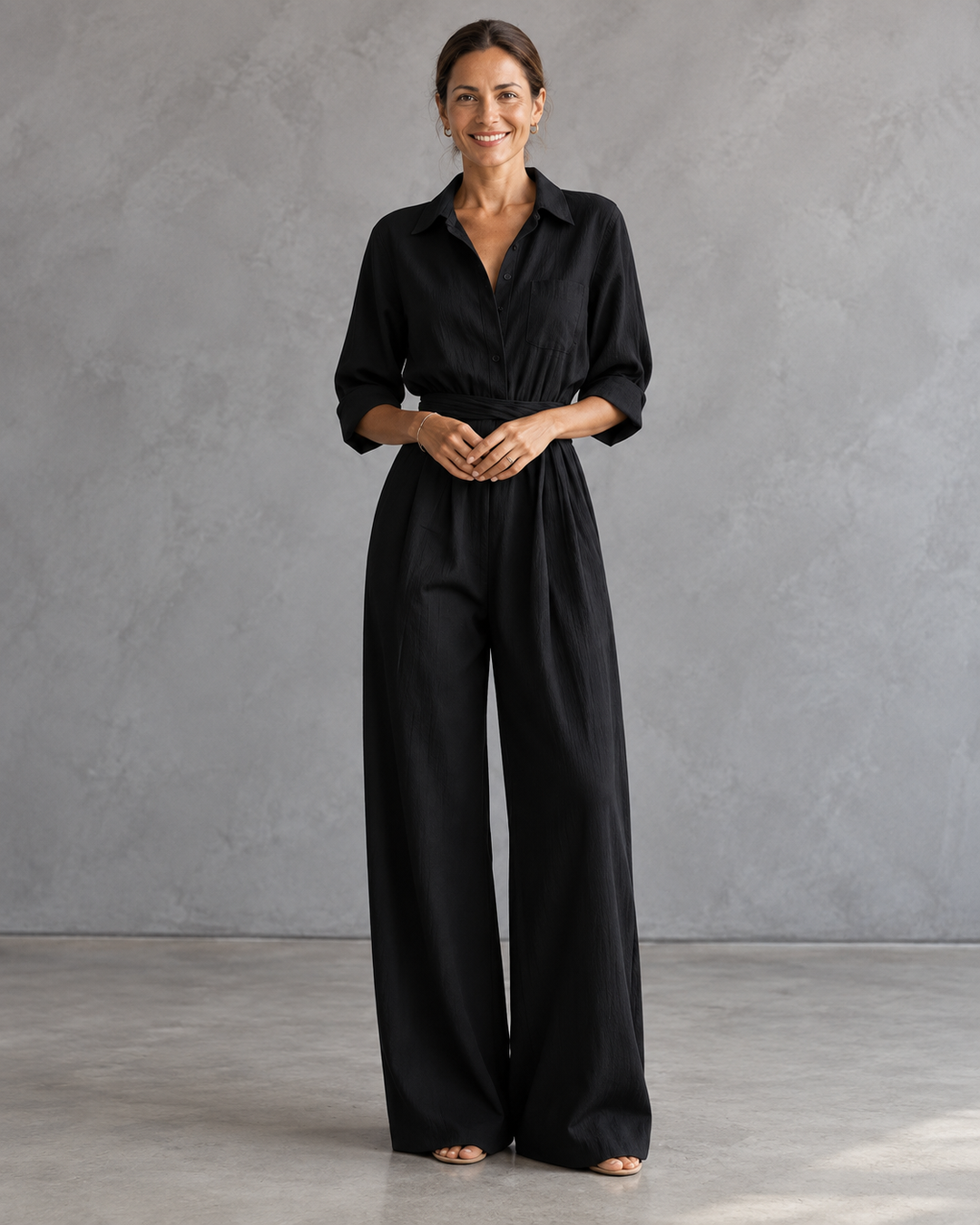 Monroe | Collared Button-Front Wide-Leg Jumpsuit for Women