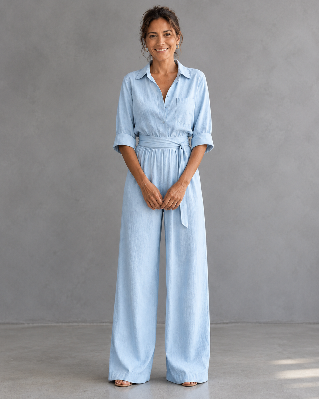 Monroe | Collared Button-Front Wide-Leg Jumpsuit for Women