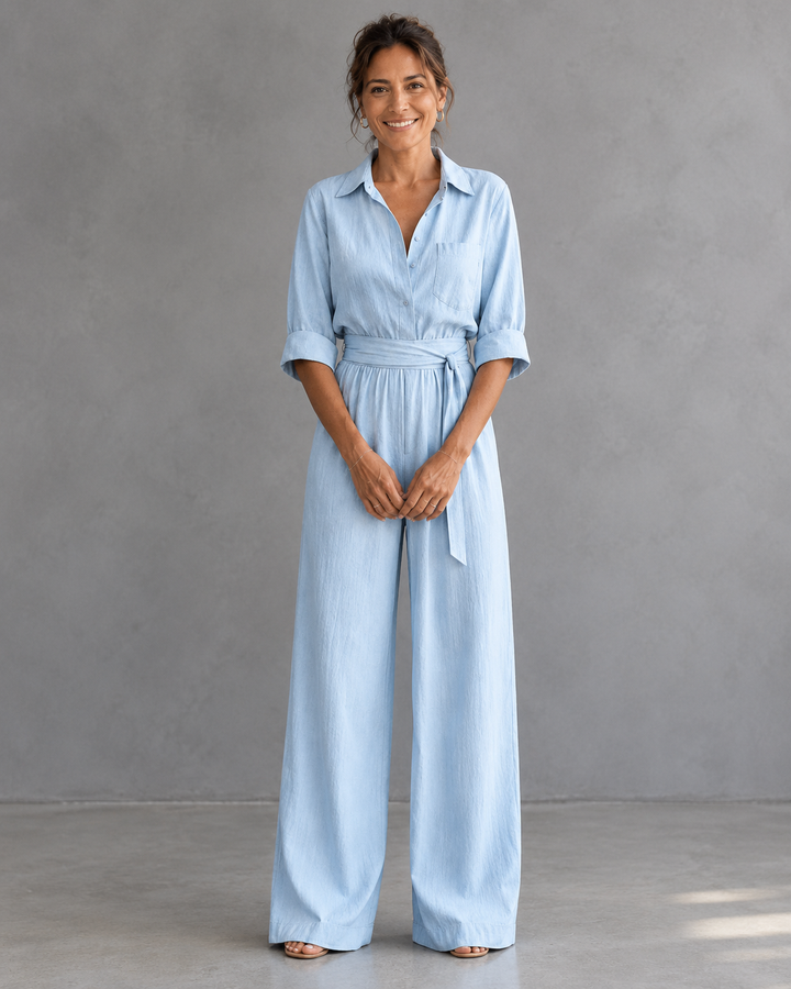 Monroe | Collared Button-Front Wide-Leg Jumpsuit for Women