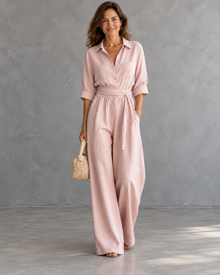 Monroe | Collared Button-Front Wide-Leg Jumpsuit for Women