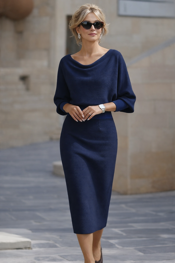 Lydia | Draped Batwing-Sleeve Midi Dress for Women