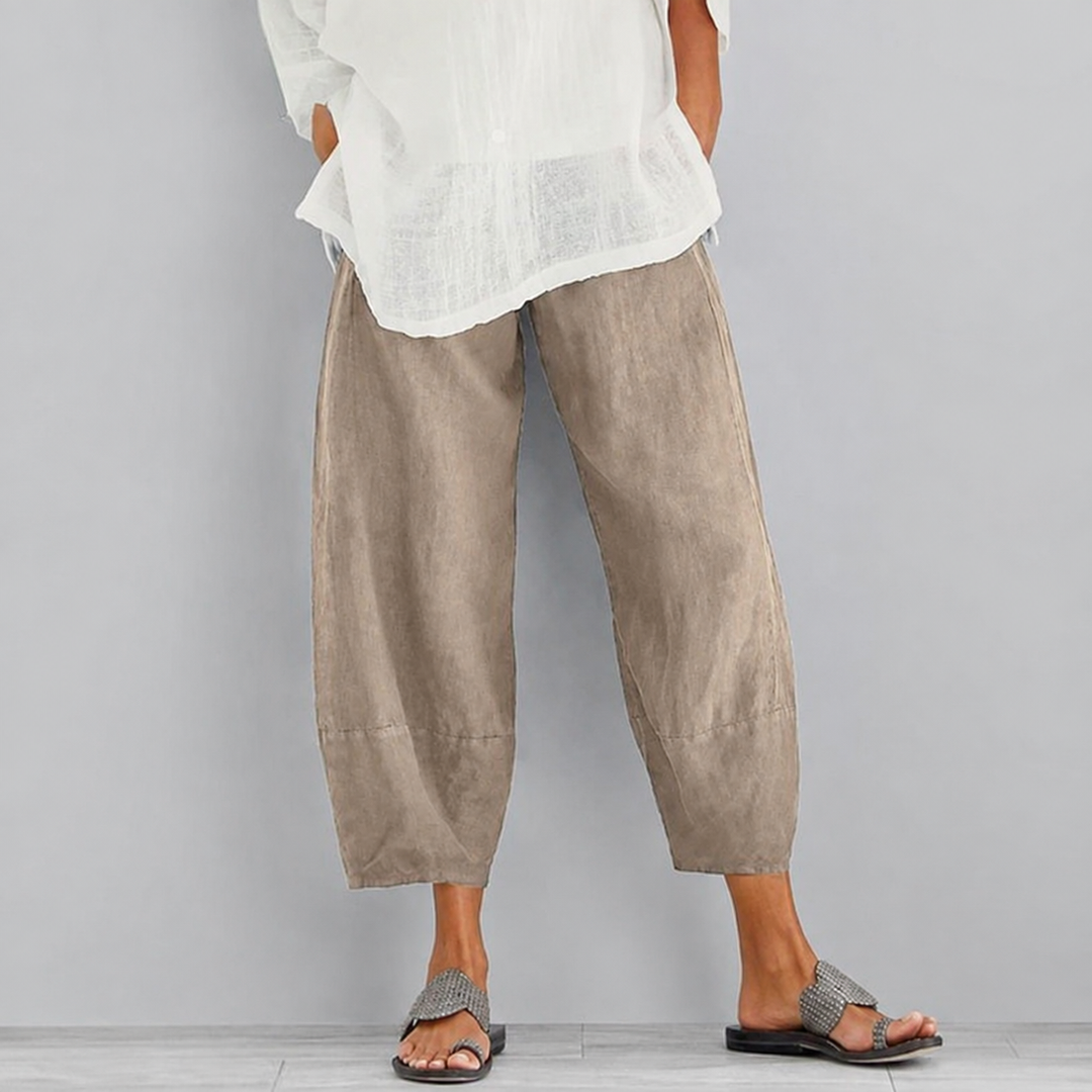 Relaxed comfort women's pants by Bennett and Lowe, featuring soft fabric and a casual fit in a neutral color.
