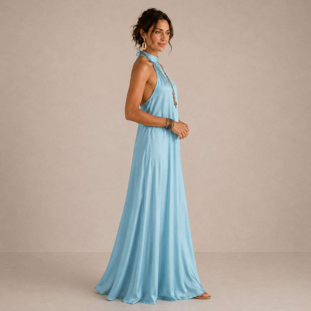 Cassidy | Blue Halter-Neck Flowing Maxi Dress for Women