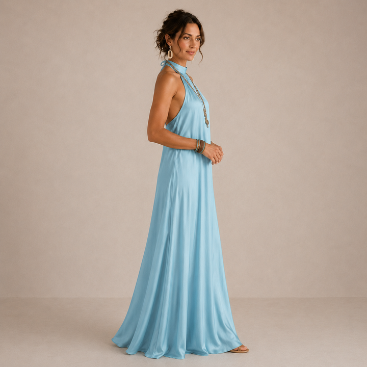 Cassidy | Blue Halter-Neck Flowing Maxi Dress for Women