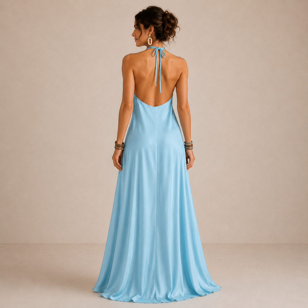 Cassidy | Blue Halter-Neck Flowing Maxi Dress for Women