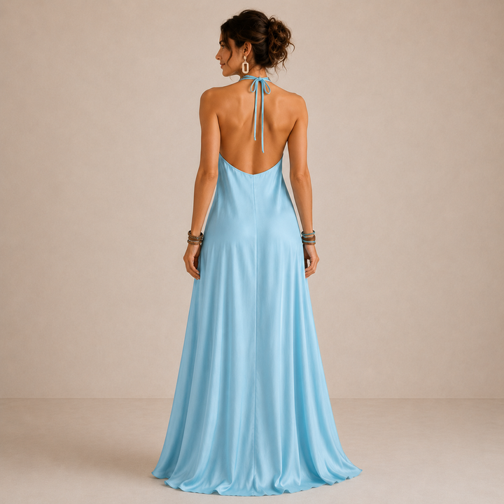 Cassidy | Blue Halter-Neck Flowing Maxi Dress for Women