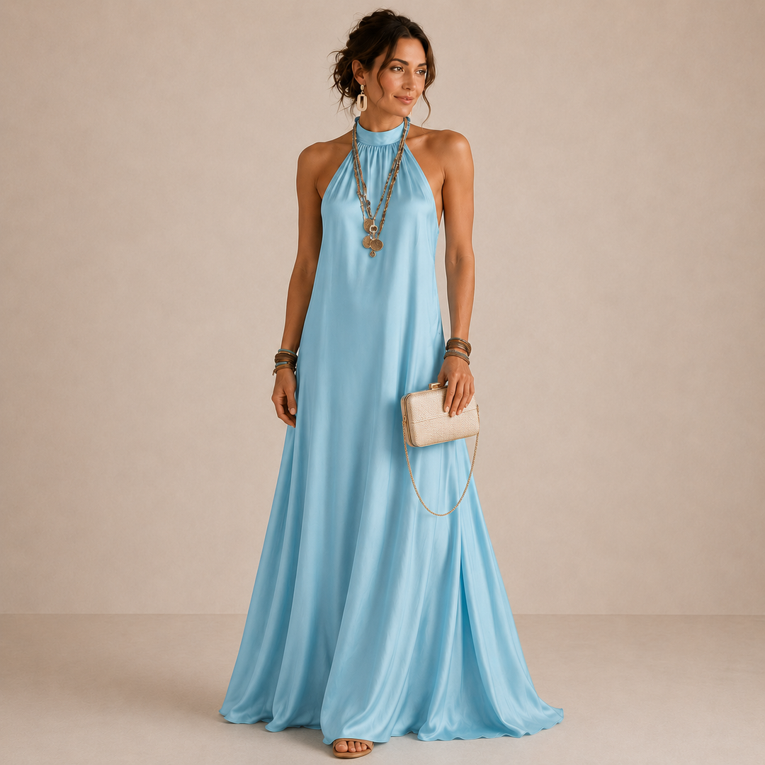 Cassidy | Blue Halter-Neck Flowing Maxi Dress for Women
