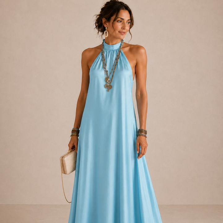 Cassidy | Blue Halter-Neck Flowing Maxi Dress for Women