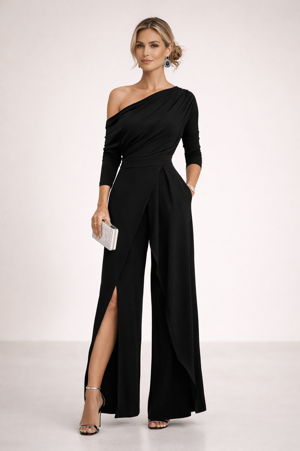 Paula | One-Shoulder Draped Wide-Leg Jumpsuit for Women