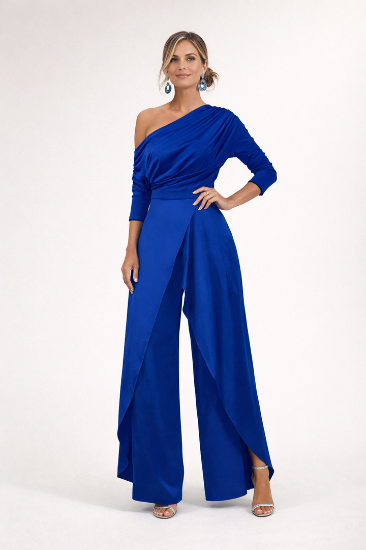 Paula | One-Shoulder Draped Wide-Leg Jumpsuit for Women