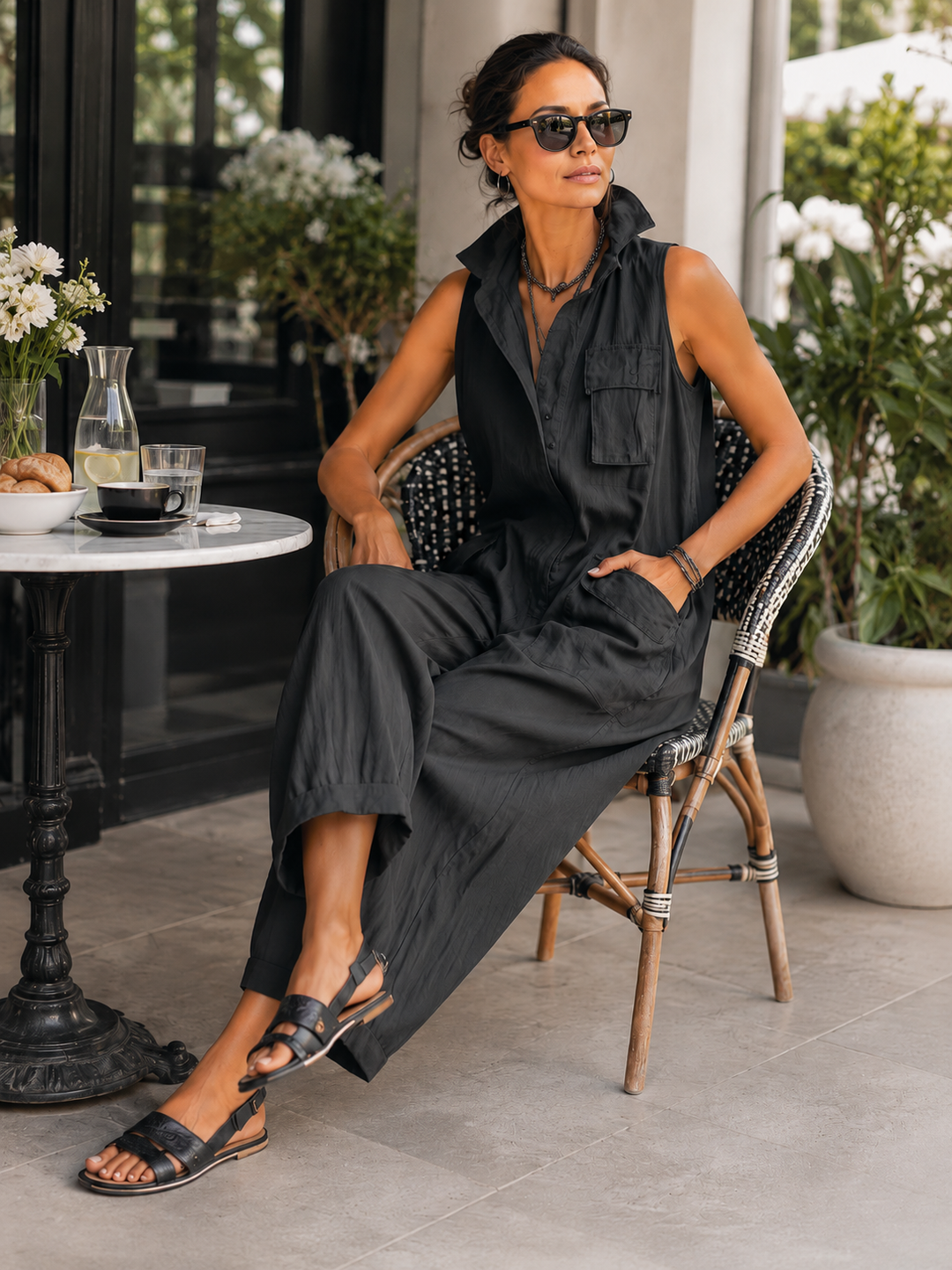 Grace relaxed cotton utility jumpsuit for women by Bennett and Lowe, shown in a casual, comfortable fit with utility pockets.