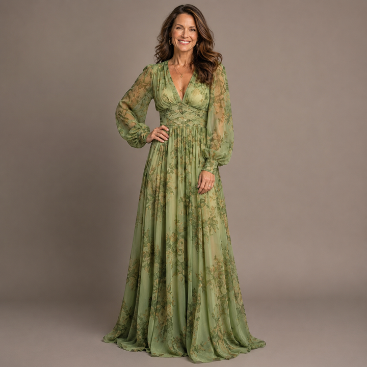 Delaney | Floral Ruffle-Hem Flowing Maxi Dress for Women