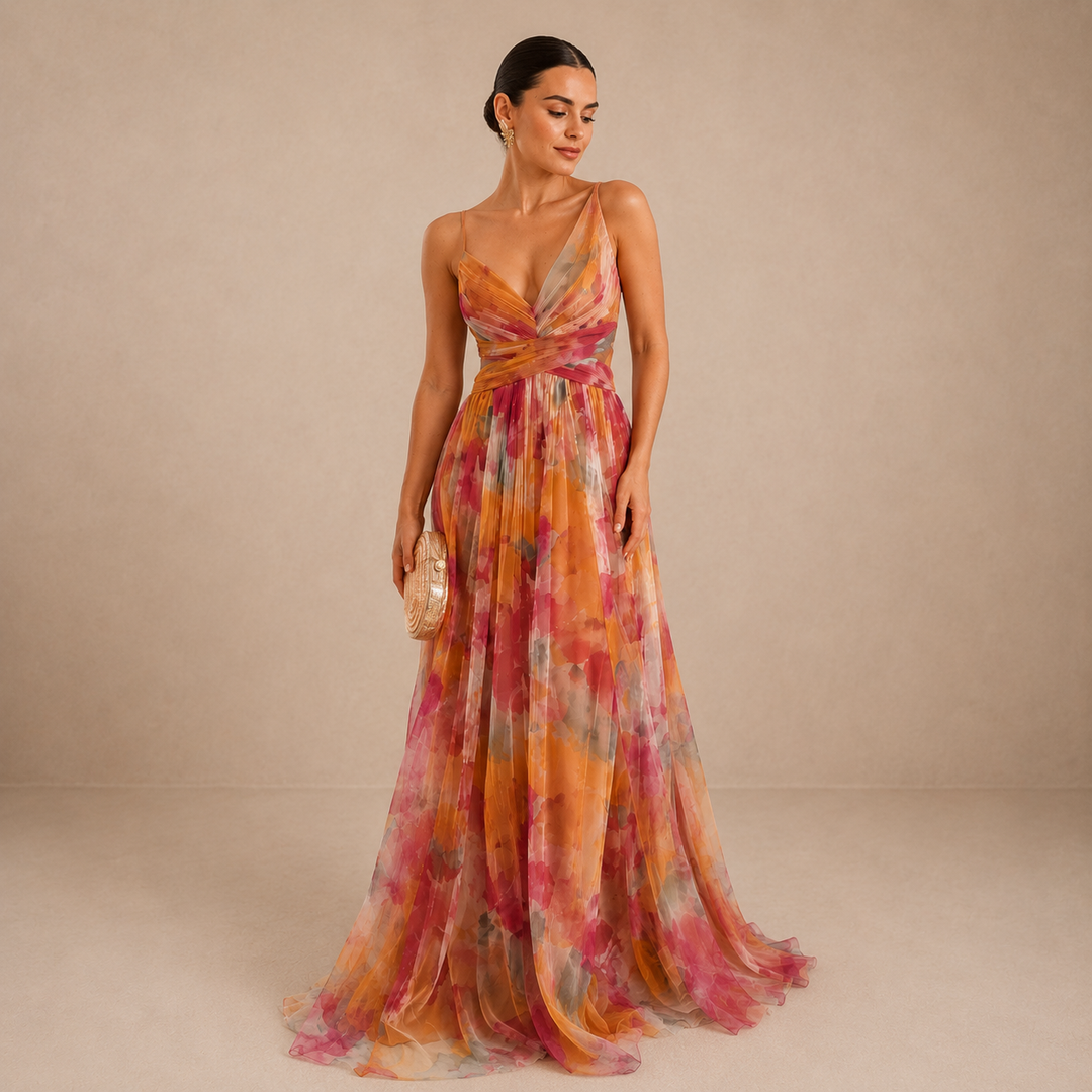 Claire | Watercolor Chiffon Maxi Dress for Women