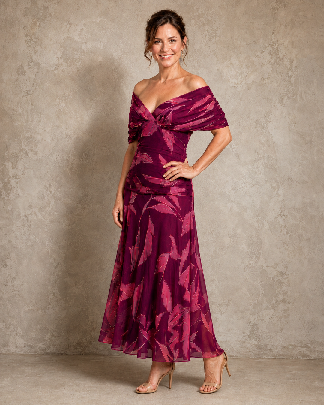 Celeste leaf print flowing maxi dress for women by Bennett and Lowe, featuring a lightweight, elegant design with a vibrant leaf pattern.