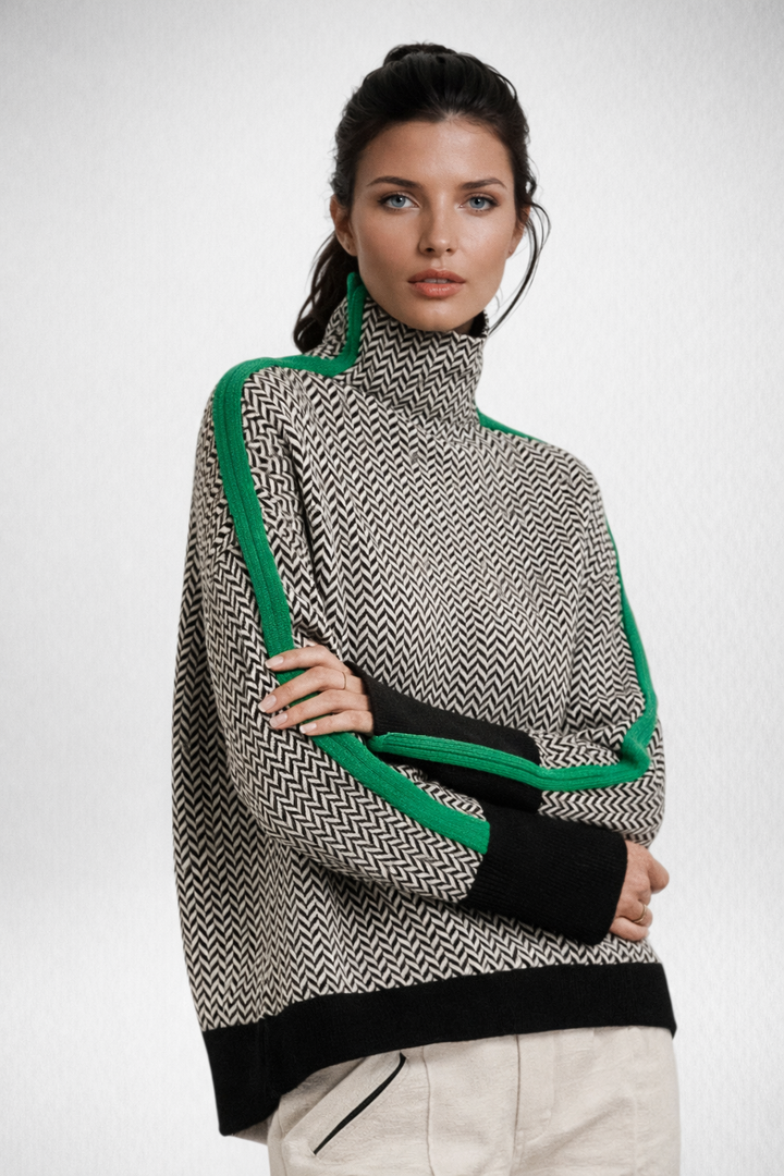 Jolene | Herringbone Side-Stripe Turtleneck
