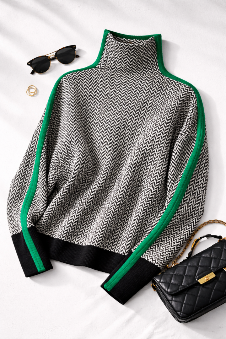 Jolene | Herringbone Side-Stripe Turtleneck