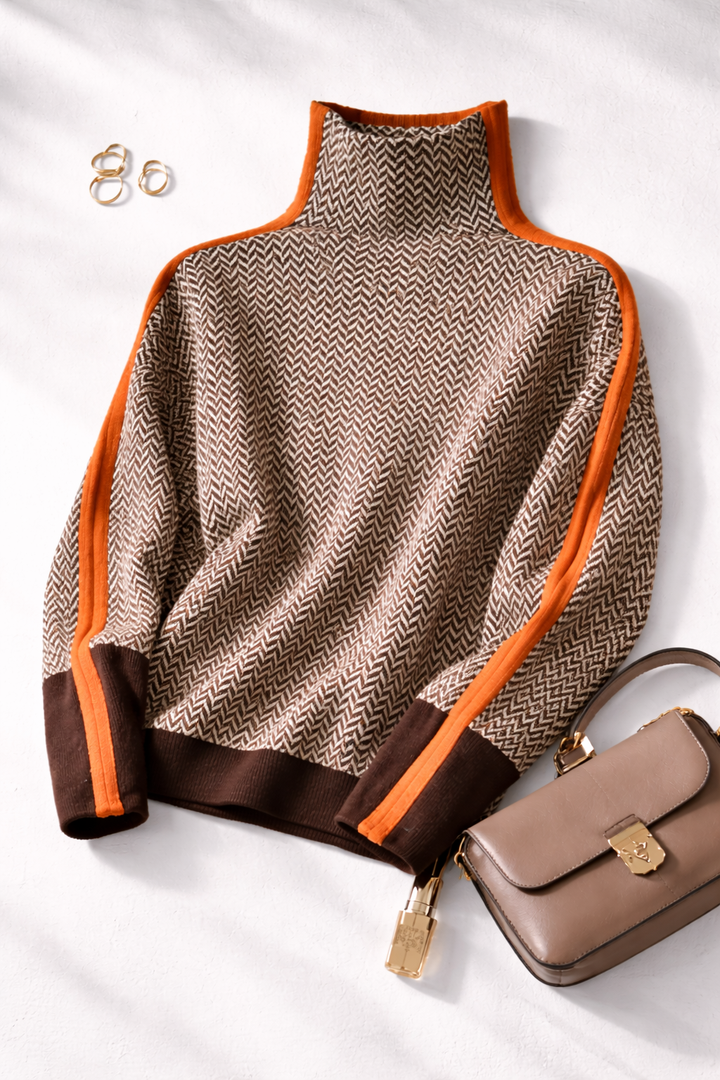 Jolene | Herringbone Side-Stripe Turtleneck
