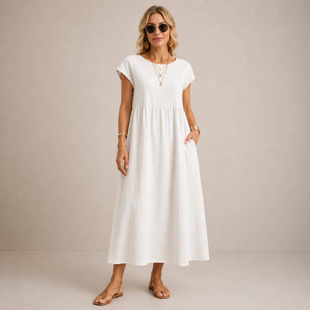 Kayla | Breathable White Midi Dress for Women