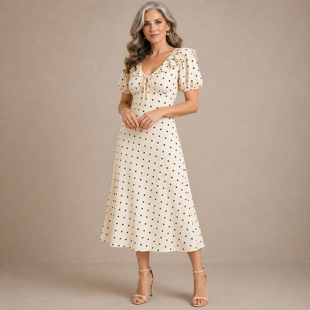 Molly | Polka Dot Ruffle Midi Dress for Women