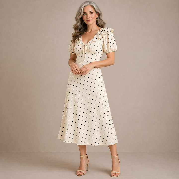 Molly | Polka Dot Ruffle Midi Dress for Women
