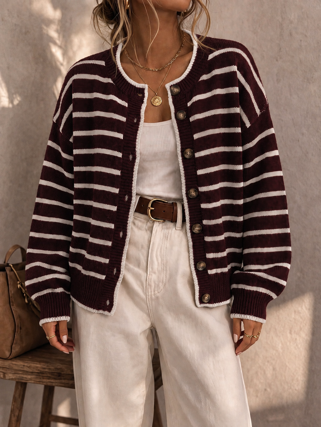 Chelsea | Striped Relaxed-Fit Knit Cardigan for Women