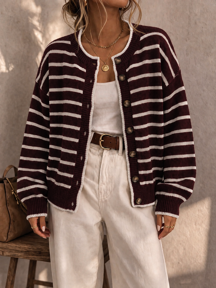 Chelsea | Striped Relaxed-Fit Knit Cardigan for Women