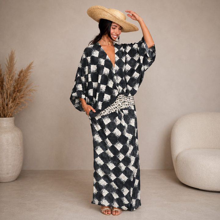 Valerie | Monochrome Print Maxi Dress for Women