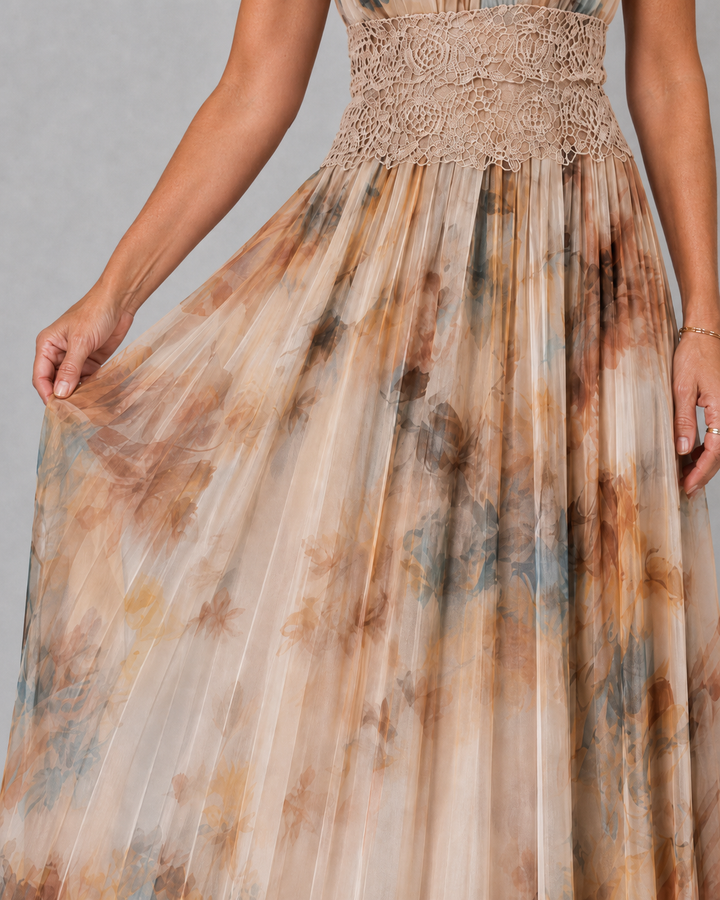 Elavenue | Halter Neck Lace Waist Maxi Dress