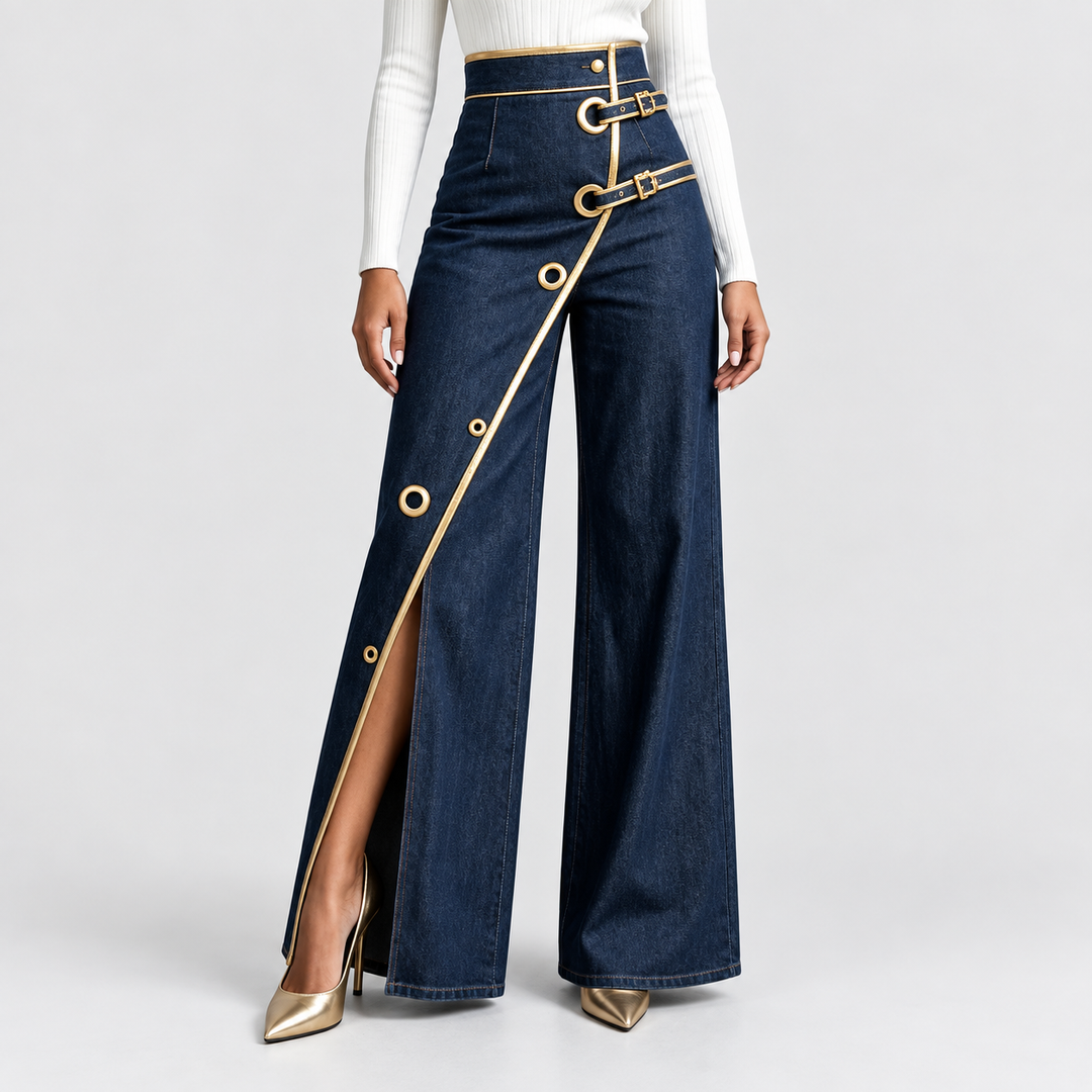 Robin | Contrast-Piped Wide-Leg Pants