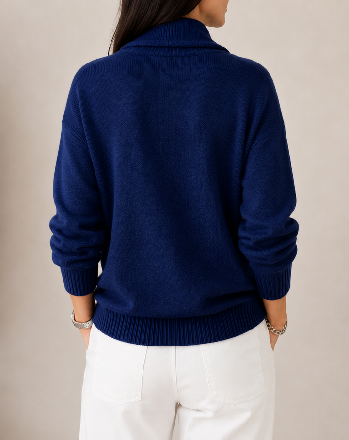 Soft Bennett and Lowe cowl neck jumper in cozy knit fabric, featuring a relaxed fit and stylish drape.
