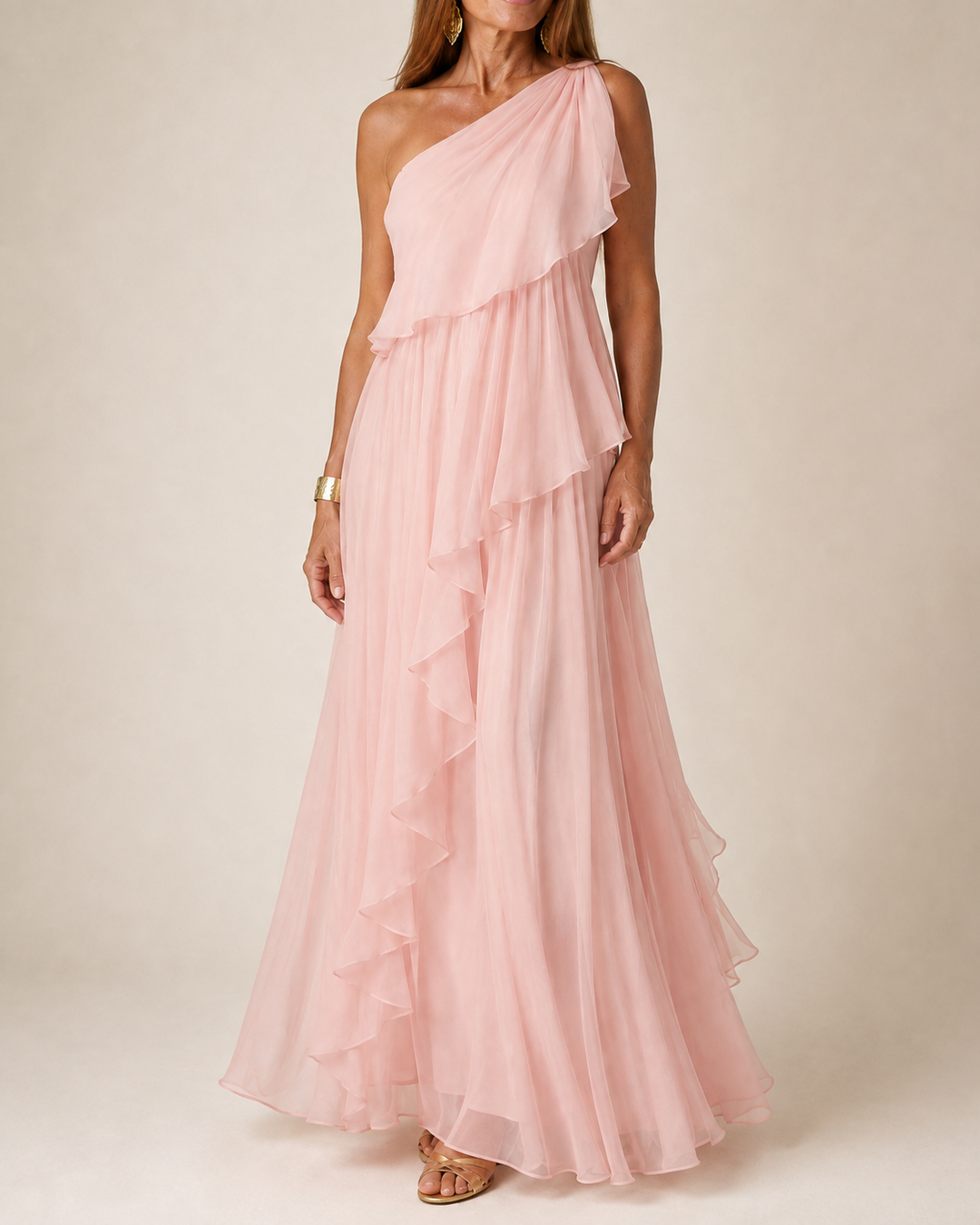 Ela cascading ruffle maxi dress by Bennett and Lowe, flowing fabric with layered ruffles and a elegant silhouette.