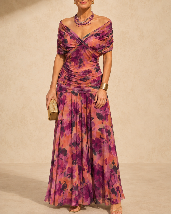 Seraphine Bennett and Lowe ruched flutter midi dress from the Signature collection, featuring elegant fabric and detailed design.