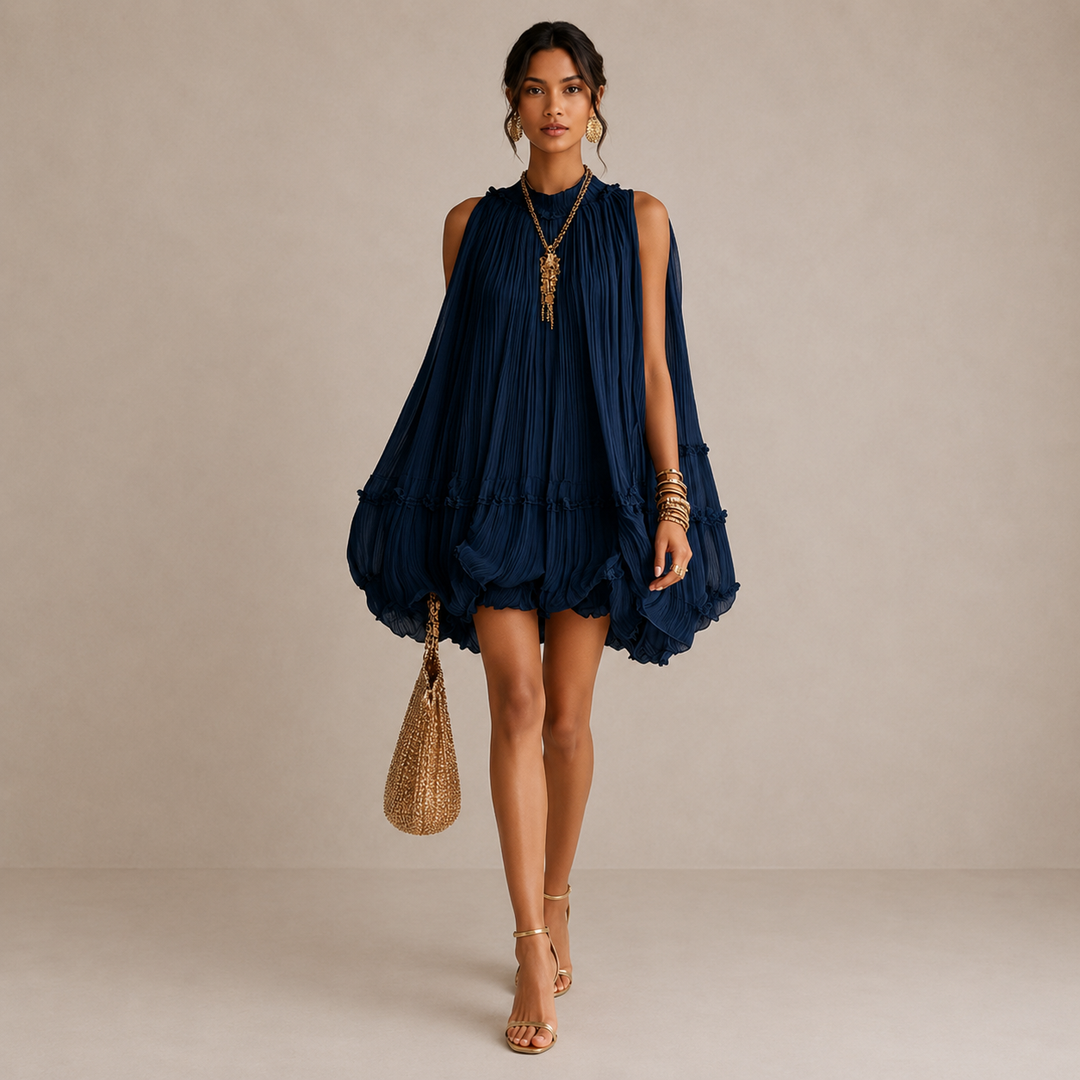 Emily | Midnight Blue Ruffle Midi Dress for Women